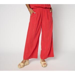 Fashion Women's Petite Pants PL Cotton Full Length Wide Leg Red A692537